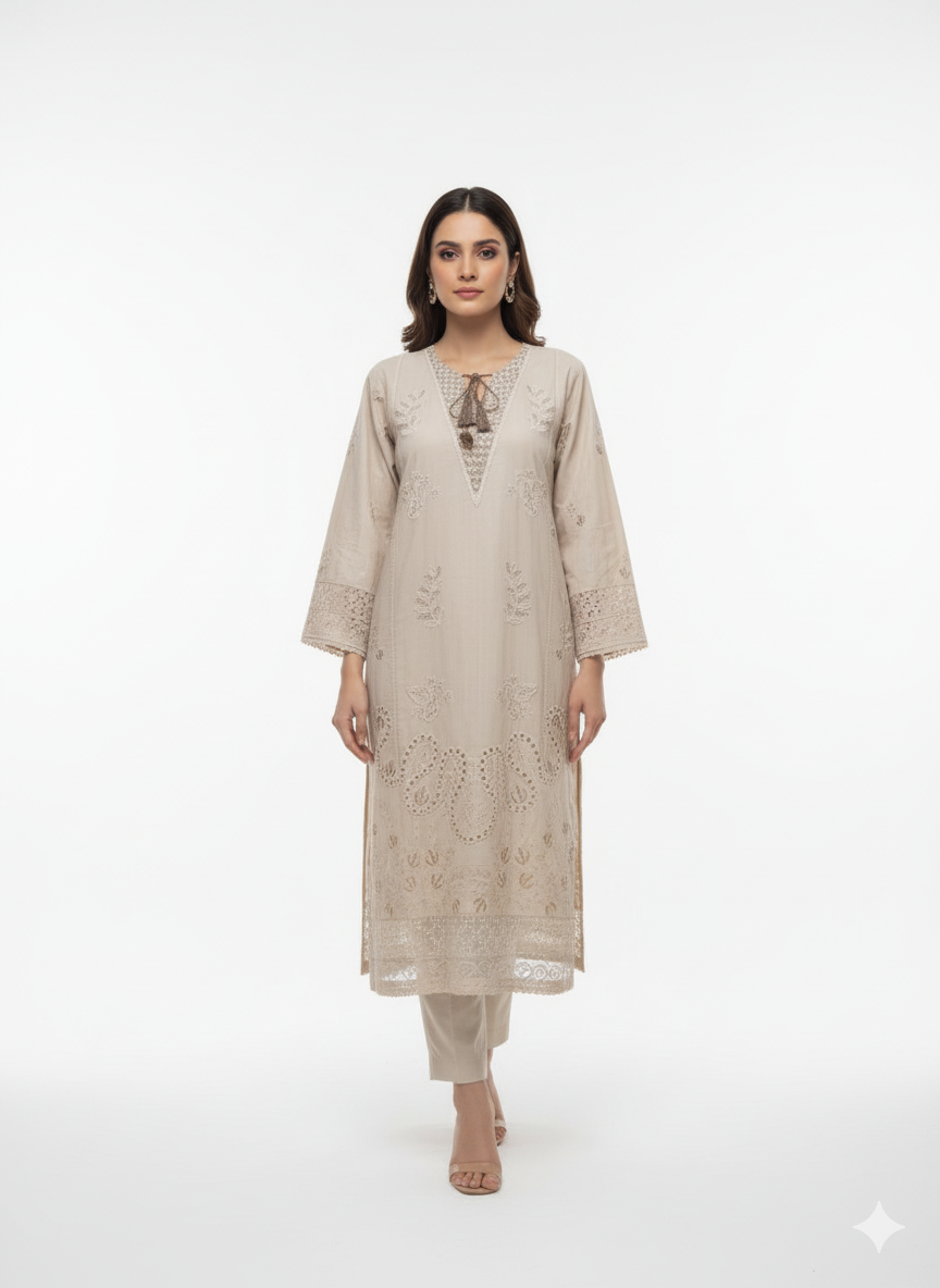 Elegant Beige Embroidered 3-Piece Suit