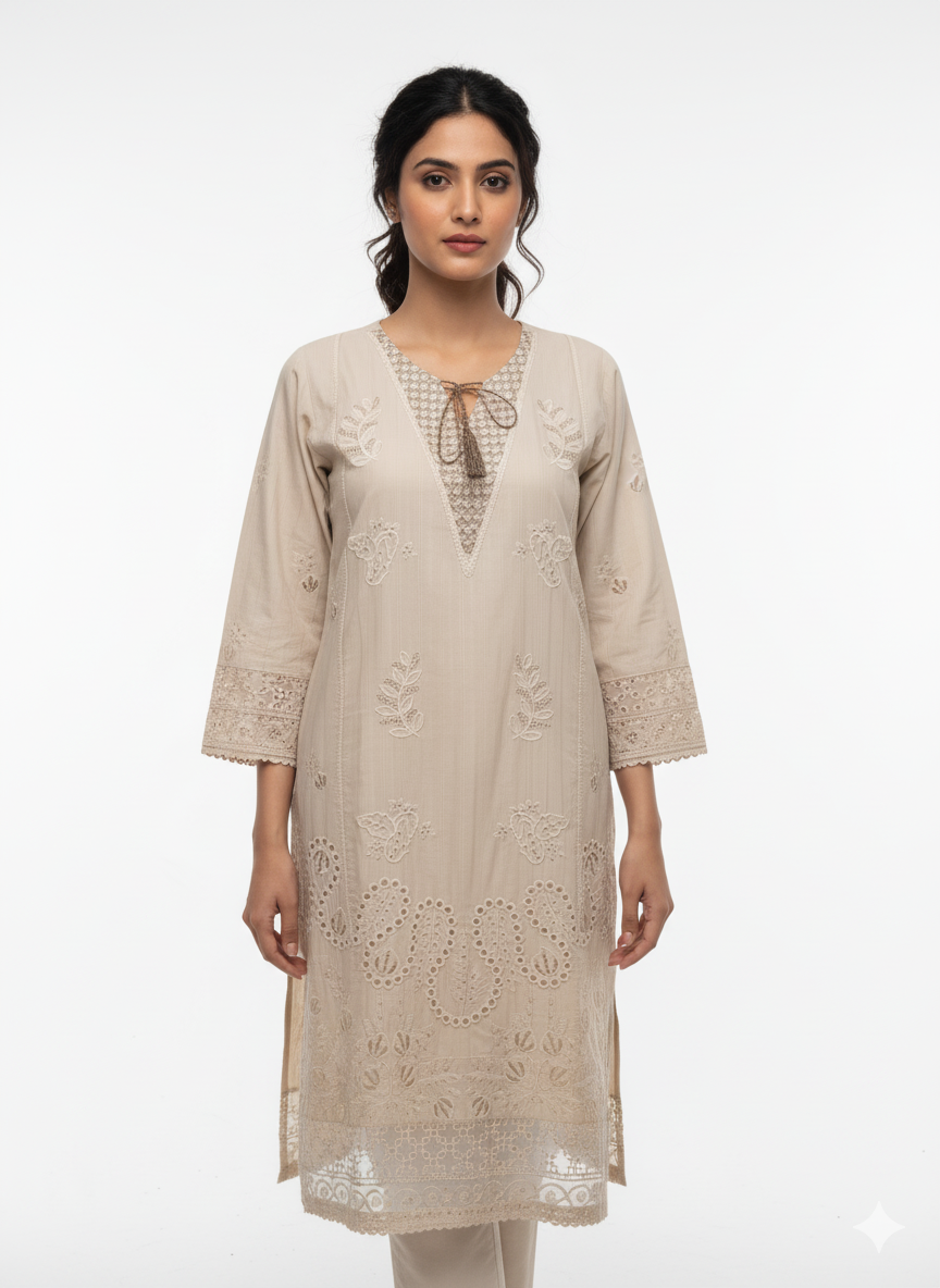 Elegant Beige Embroidered 3-Piece Suit