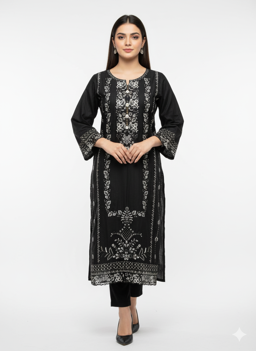 Black Embroidered Khaddar Suit with Shawl | 3 Piece Pakistani Winter Collection Dress