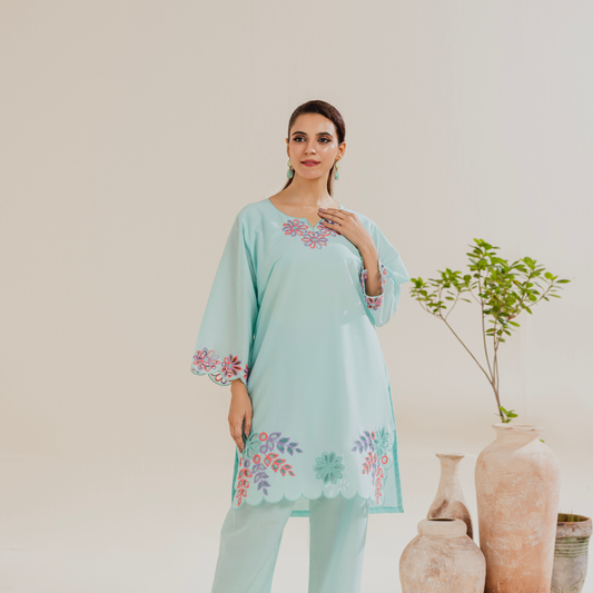 Lareza Sky Blue Embroidered 2-Piece Set