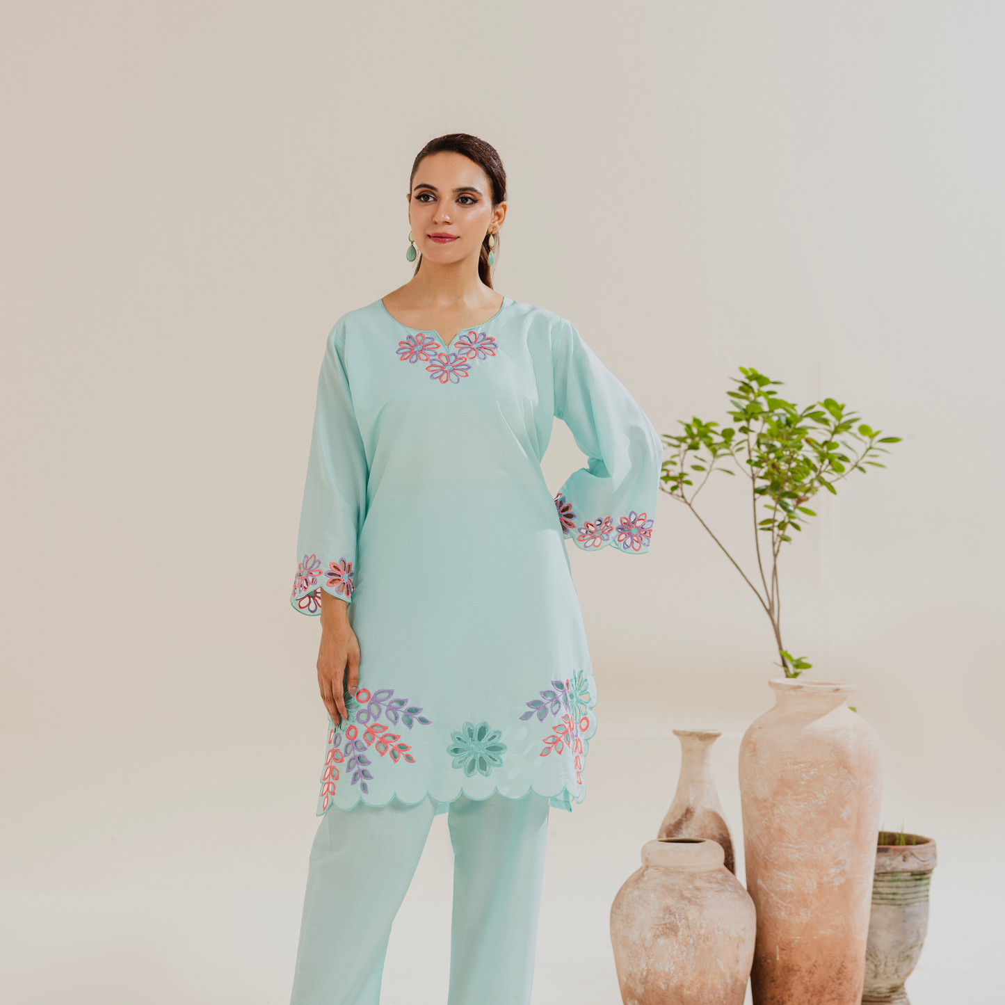 Lareza Sky Blue Embroidered 2-Piece Set