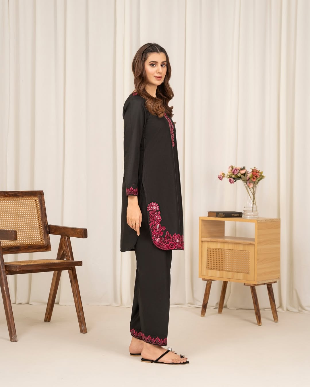 Black & Purple Embroidered Suit | Pink Organza Dupatta | 3-Piece Ready to Wear
