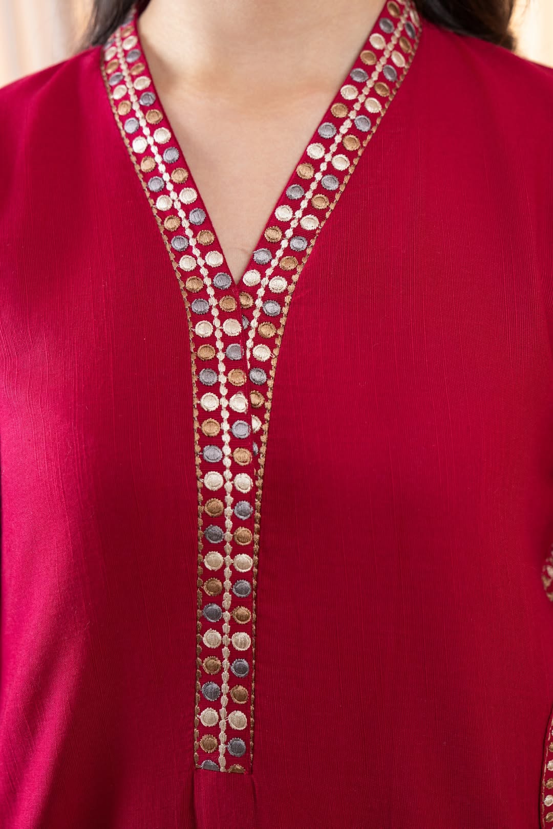 Luxury Maroon Embroidered Kurta | Ready to Wear Karandi/Linen Formal Shirt