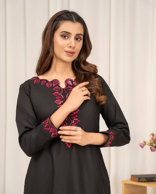Black & Purple Embroidered Suit | Pink Organza Dupatta | 3-Piece Ready to Wear